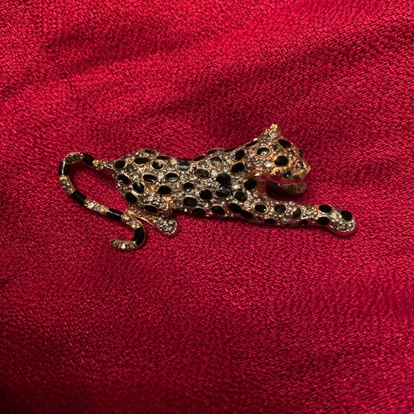 Vintage Panther Cheetah bangle bracelet,ring & pin. Gold black enamel & crystals - Picture 10 of 11